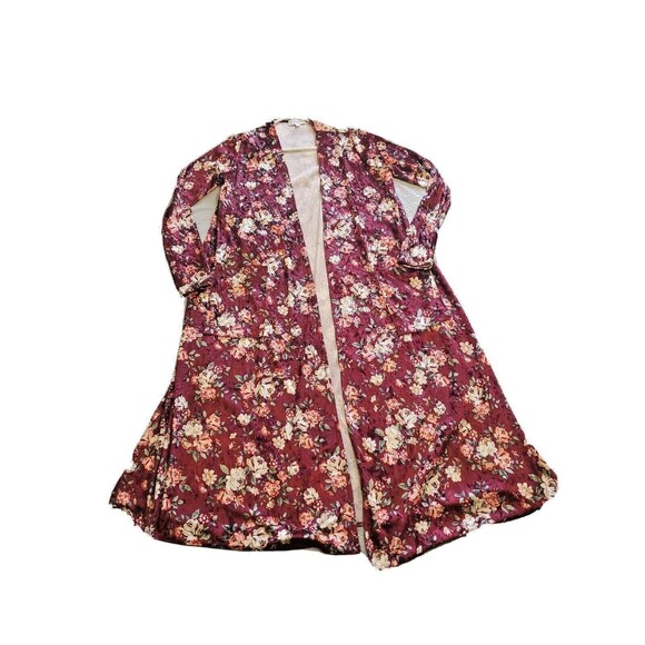 Womens Small Duster Cardigan Dark Floral Velour Pockets Maroon Lularoe - Picture 1 of 9